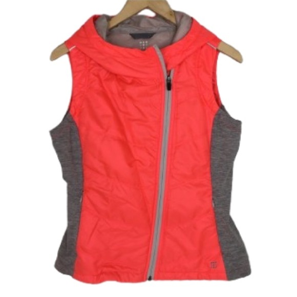 Title Nine Women’s Quilted Vest Hooded Neon Pink Gray Size Small Athletic - Picture 1 of 14